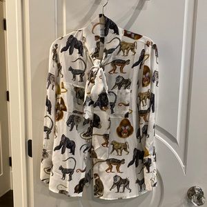 Burberry animal silk bow blouse